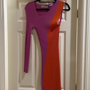 Colorblock Long Sleeve Dress in Pink and Orange